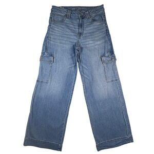 American Eagle Super High-Rise Baggy Wide Leg Cargo Jeans Blue Womens 8 Regular